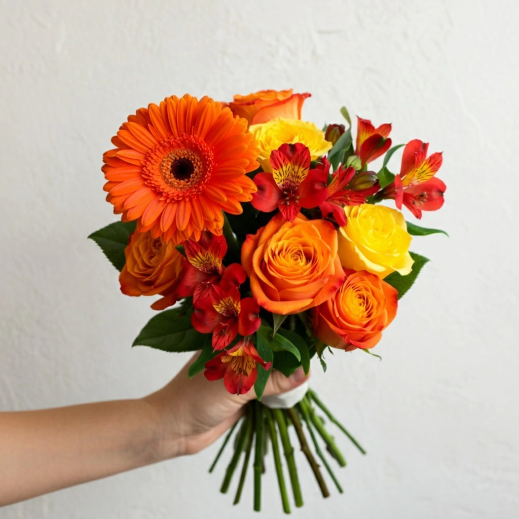 Buquê Gérberas + Rosas laranja
